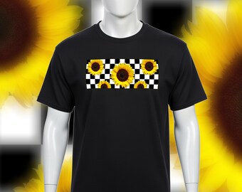 Checkerboard Sunflower T Shirt - (Black)