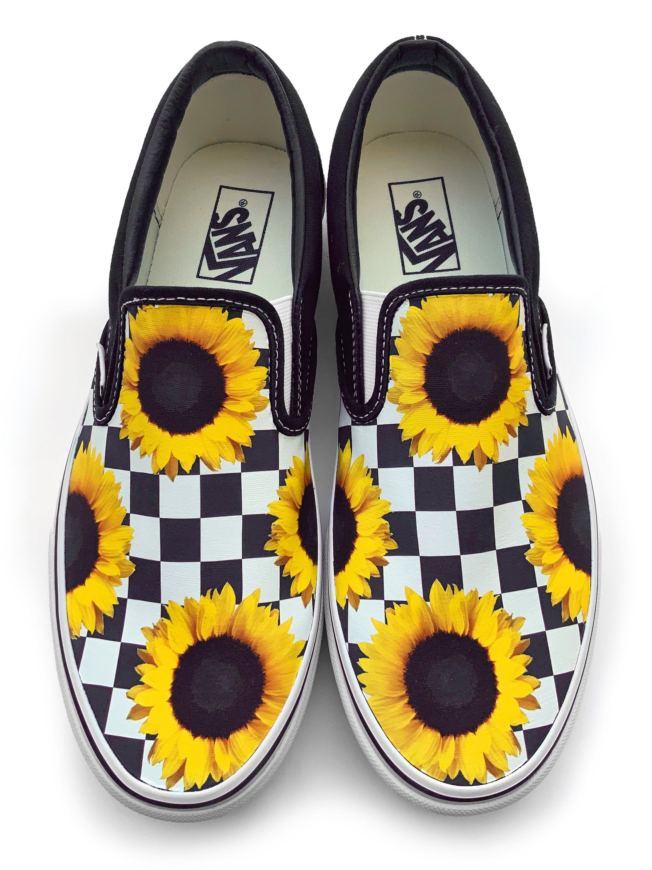 Medisch Volwassen Rommelig Checkerboard Sunflower Custom Vans Brand Slip-on Shoes - Etsy