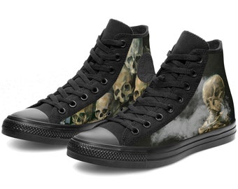 Van Gogh Smoking Skeleton Custom Converse High Top Shoes