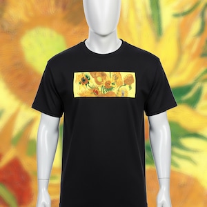 Van Gogh-T-shirt zonnebloemen (zwart)