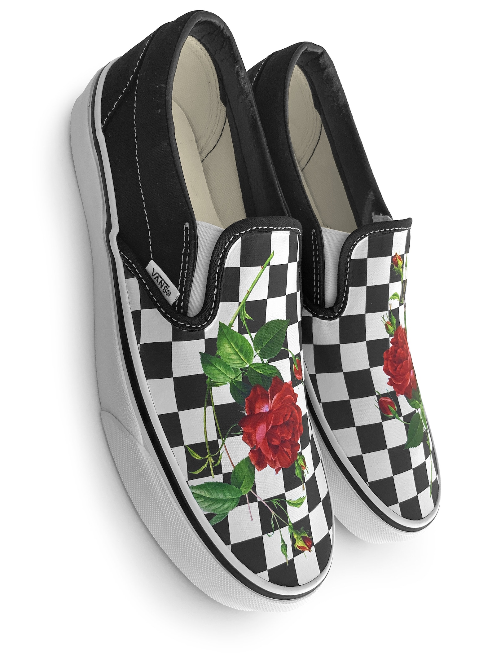 Checkerboard Rose Custom Vans Brand Slip-on Shoes | Etsy