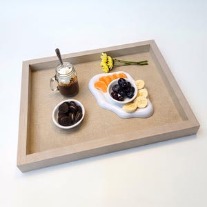 Handcrafted Decorative Tray 12x16 Textile Texture Ottoman Tray for Coffee Table, Large Rectangular Wooden Serving Tray for living room