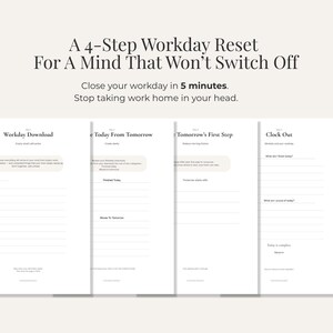Workday Reset Printable – After Work Mental Closure PDF – Stop Taking Work Home in Your Head – 4 Step Workday Planner