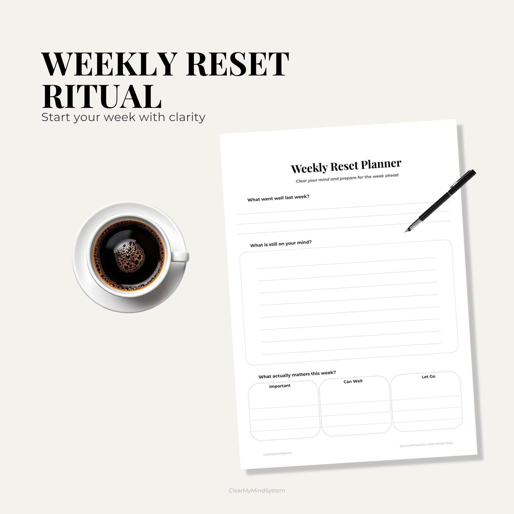 Weekly Reset Planner Printable | Mental Clarity Worksheet | Brain Dump ...