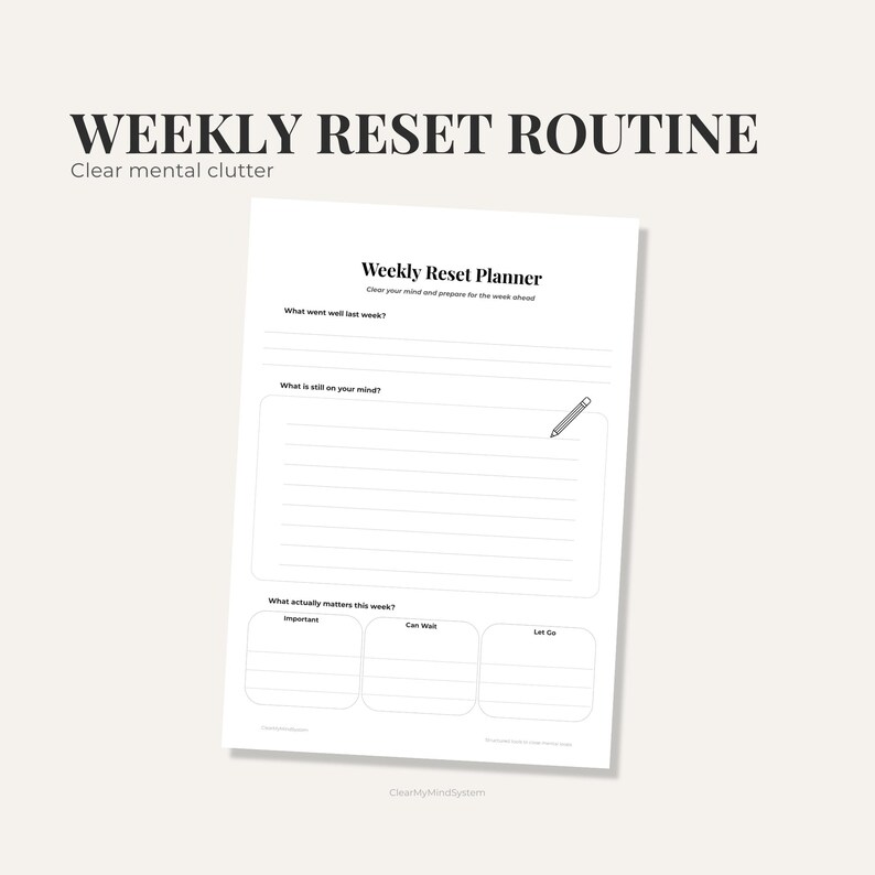 Weekly Reset Planner Printable | Mental Clarity Worksheet | Brain Dump ...