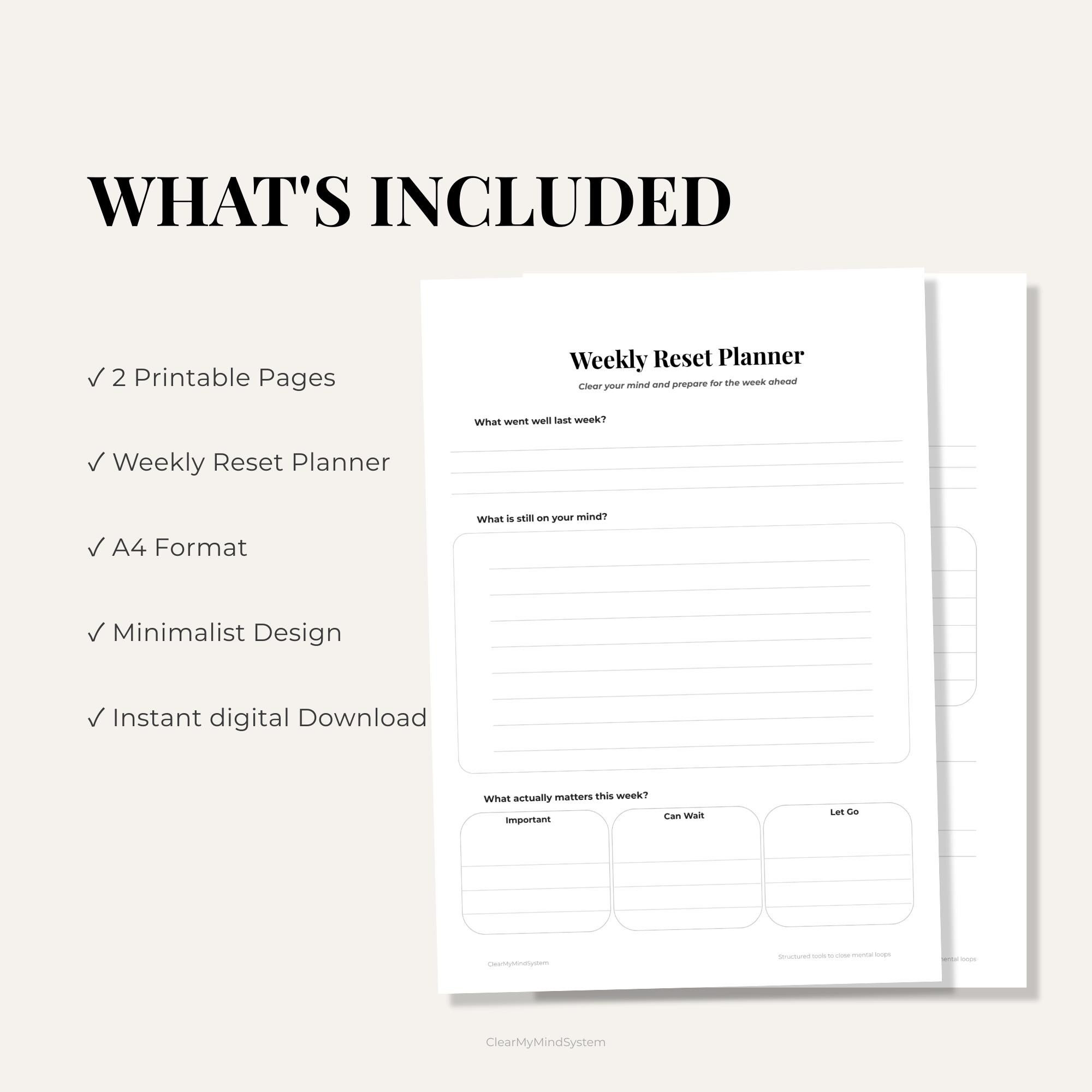 Weekly Reset Planner Printable | Mental Clarity Worksheet | Brain Dump ...