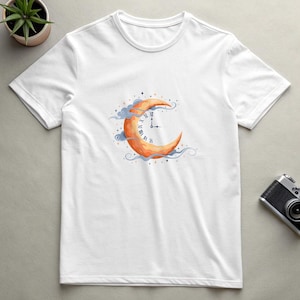 Camiseta con reloj lunar celestial, camiseta con estampado de luna creciente