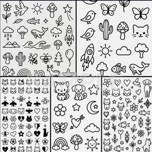 This 5-page tattoo flash bundle includes a collection of simple,line art designs perfect for small tattoos, stencil ideas,(Digital Download)