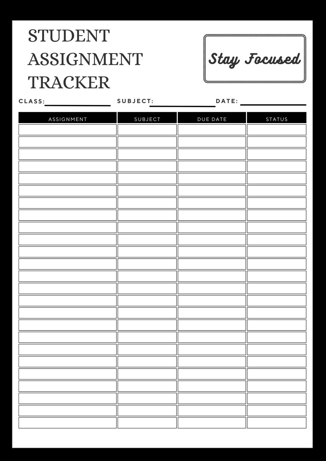 Assignment Tracker Printable | Student Homework Planner | PDF Download ...