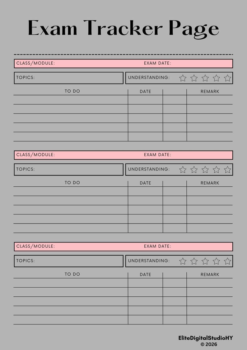 Exam Tracker Printable PDF | Student Exam Planner | Test Preparation ...