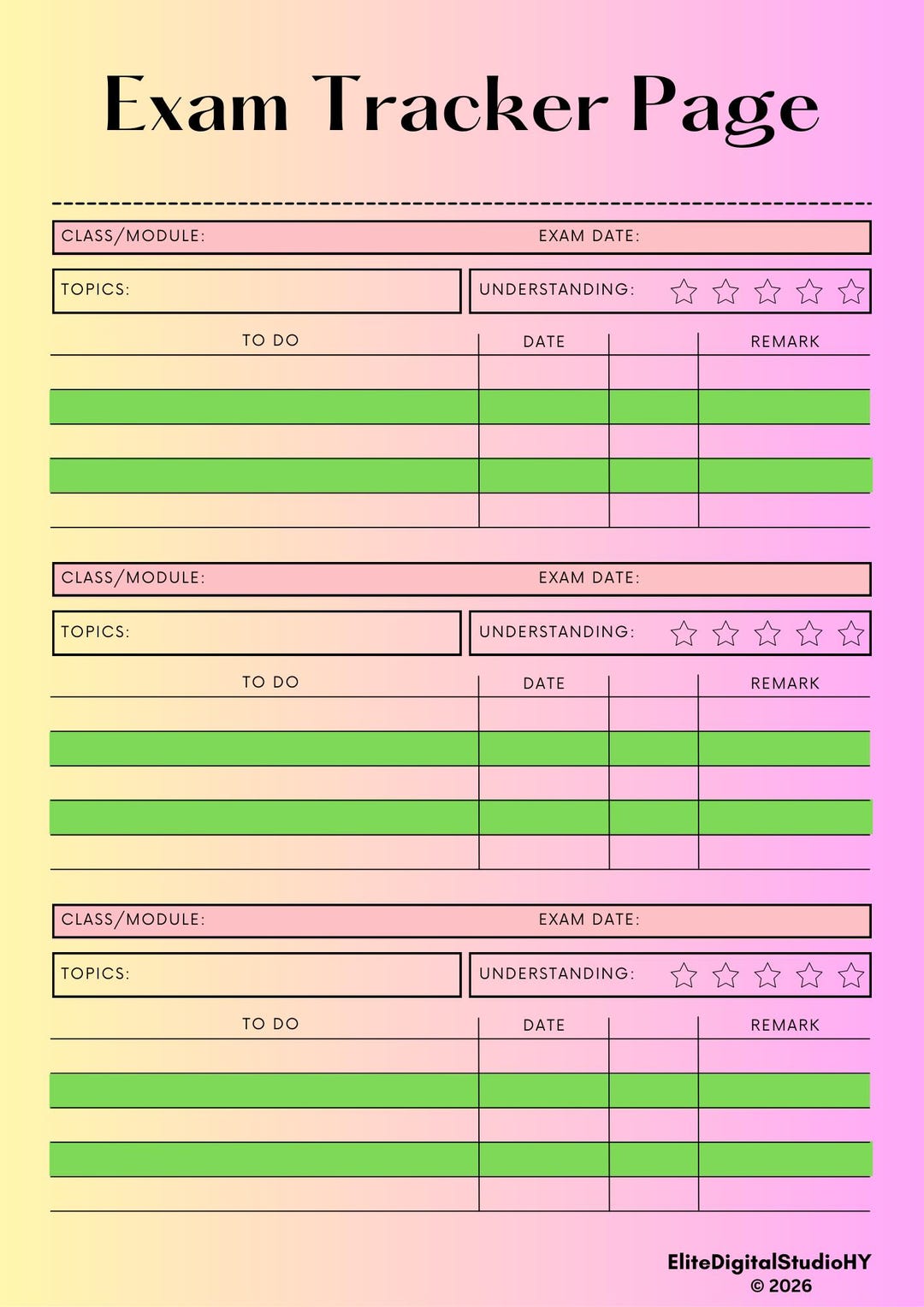 Exam Tracker Printable PDF | Student Exam Planner | Test Preparation ...