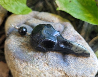 Chrysanthemum 2" Raven Skull with Shungite Bead