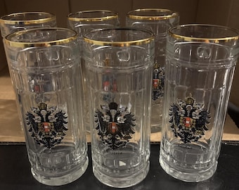 Set di 6 boccali in vetro trasparente provenienti dall'Austria.