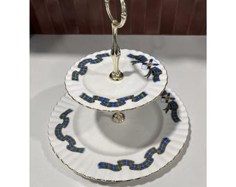2 Tiered Dessert Stand, Nova Scotia Tartan Pattern, Royal Albert Porcelain