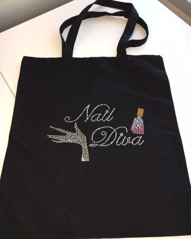 Trendy Reusable Tote Bag Nail Diva Design Rhinestone Etsy