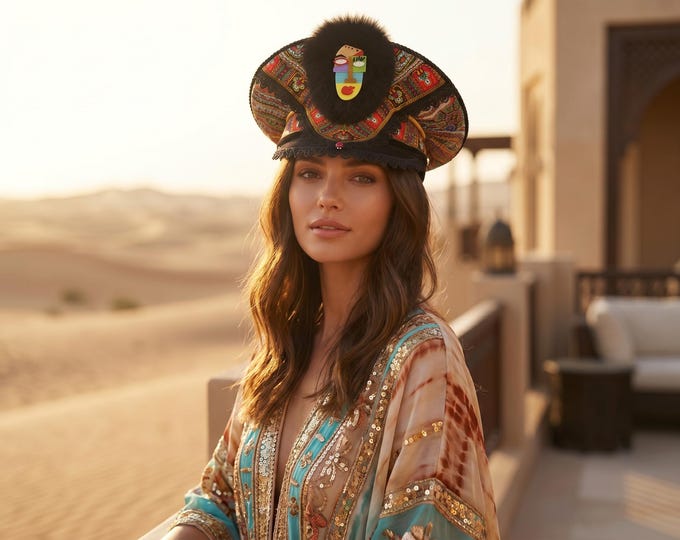 Bohemian Captain Hat | Handmade Ethnic Festival Hat | Burning Man Statement Cap | Tribal Luxe Playa Fashion