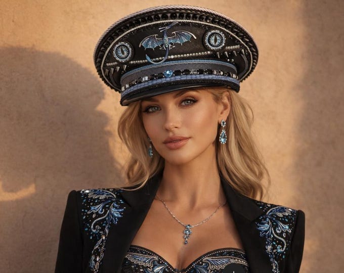 Dragon Queen Captain Hat | Embellished Festival Headpiece | Burning Man, Stage Performance Statement Designer Hat