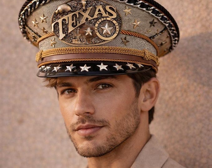 Texas Lone Star Captain Hat | Western and Festival Headpiece | Burning Man, Rodeo, Country Concert Statement Designer Hat