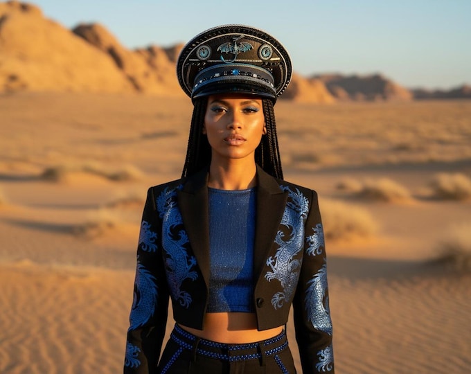 Dragon Queen Captain Hat | Embellished Festival Headpiece | Burning Man, Stage Performance Statement Designer Hat