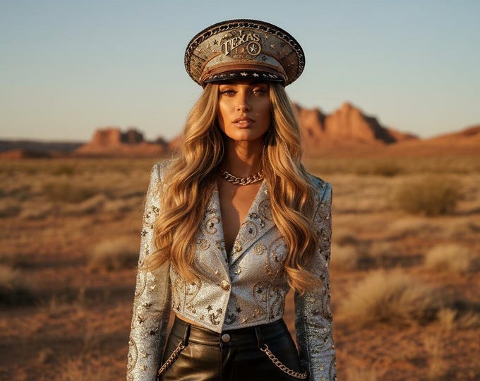 Texas Lone Star Captain Hat | Western and Festival Headpiece | Burning Man, Rodeo, Country Concert Statement Designer Hat