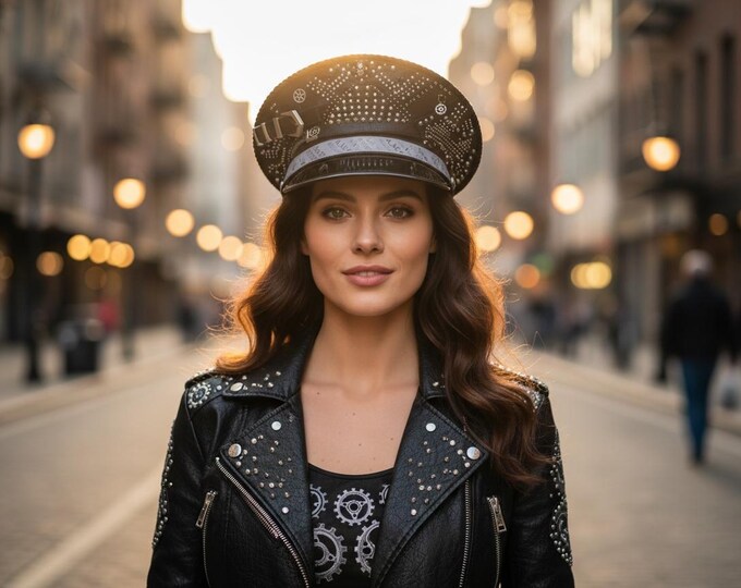 Studded Skull Captain Hat | Burning Man Steampunk Festival Headpiece | Party Statement Designer Hat