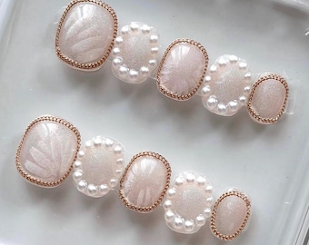 Pearl Bridal Press On Nails | Soft Pink Wedding Nails | Elegant Short Handmade Nails | Reusable Pearl Nails