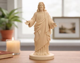 Jesus Figur 12 cm | Minimalistische Deko Statue | Modernes Geschenk | Religiöse Christliche Skulptur Gott in beige | Homedecoration blessed