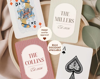 Cartes à jouer personnalisées avec nom personnalisé, jeu de cartes cadeau à rayures, cadeau d'anniversaire pour couple, soirée jeux en famille