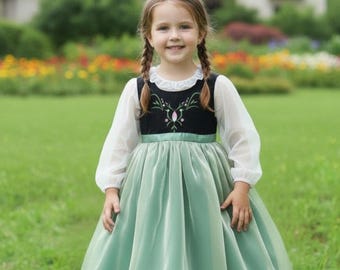 Anna princess dress for girls, cotton birthday toddler queen anna frozen costume, frozen princess gown for kids