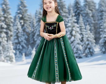 anna princess dress for girls, cotton birthday toddler anna frozen costume, princess gown