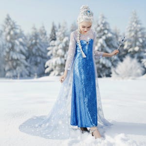sachin and babi light blue dress Elsa Winter Costume for Adult Frozen Elsa Cosplay Dress with Cape –  Mermaidcosplay