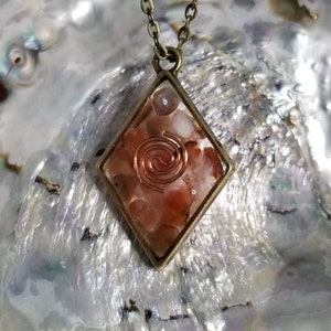 Bronze Diamond Framed Carnelian Pendant