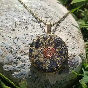 Black Tourmaline and Bronze Round Orgonite Pendant