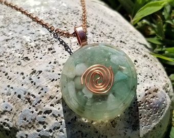 Round Green Aventurine and Copper Pendant