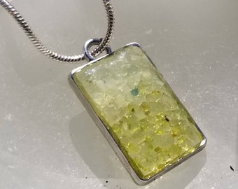 Silver Rectangle Framed Aquamarine and Peridot Pendant