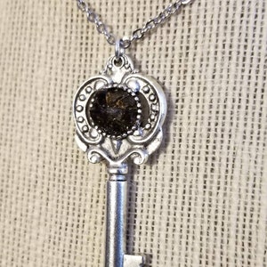 Real Feel Silver Key with Smokey Quartz Pendant