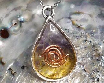 Silver Teardrop Framed Amethyst and Citrine (Ametrine) Pendant