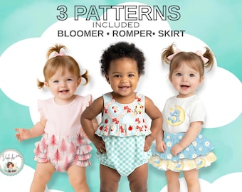 Baby Sewing Patterns PDF Bundle. Romper, Ruffle Bloomer & Skirt Bloomer Sewing Patterns. Newborn to Toddler Girl Sizes. Betsy Lily Paisley