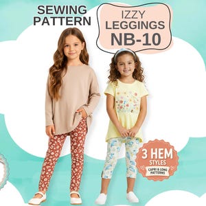 Capri & Long Knit leggings PDF Sewing Pattern. 3 Hem Options. Girls Sizes includes NB-10. Izzy