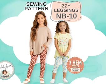 Capri & Long Knit leggings PDF Sewing Pattern. 3 Hem Options. Girls Sizes includes NB-10. Izzy