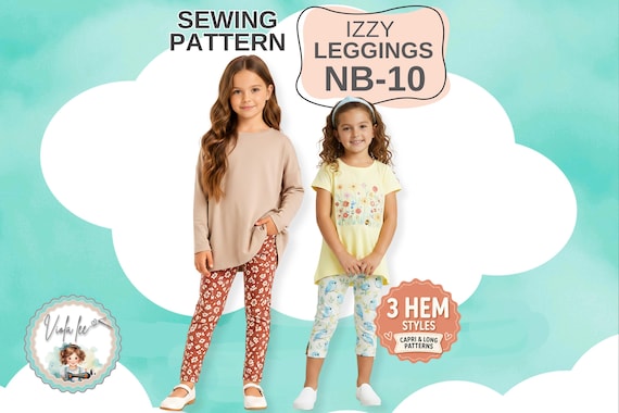 Capri & Long Knit leggings PDF Sewing Pattern. 3 Hem Options. Girls Sizes includes NB-10. Izzy