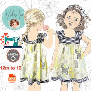 Girls Dress PDF Sewing pattern. Easy flower Girl Dress with Flutter Sleeves. Toddler & Girl Sizes included 12m-12. Instant Download. Bonnie