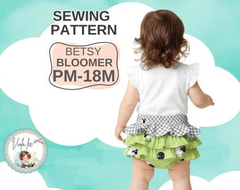 Ruffle Baby Bloomer Diaper Cover PDF Sewing Pattern. Nappy Diaper Cover. Baby Shower Gift, Instant Digital Download. Betsy