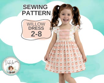 Girls Flutter Sleeve Sundress PDF Sewing Pattern. Open Back Summer Dress. Instant Download, Willow