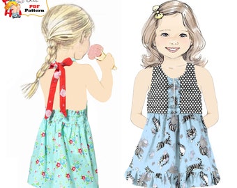 Girls Summer Halter Dress & Top Pattern. Instant Download Digital PDF Sewing Pattern.  Ramona