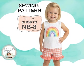 Girls Ruffle Shorts PDF Sewing Pattern. Includes sizes NB-8. Instant Digital Download, Tilly