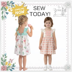 Girls Flutter Sleeve Open Back Sundress PDF Sewing Pattern. Simple, Ruffle and Band Hem Options. Toddler sizes. Instant Download, Willow image 3