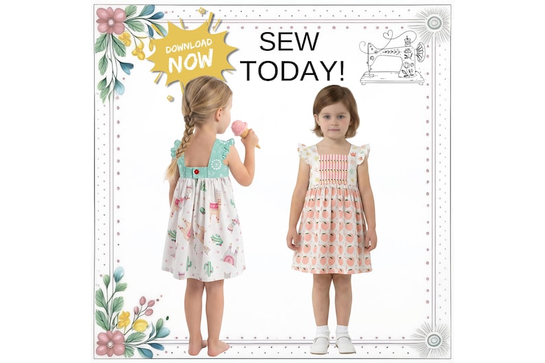 Girls Flutter Sleeve Open Back Sundress PDF Sewing Pattern. Simple, Ruffle and Band Hem Options. Toddler sizes. Instant Download, Willow image 3