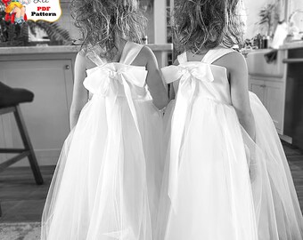 Flower Girl Dress PDF Sewing Pattern. Suitable for Satin & Tulle, Woven fabrics. Vintage Dress with Optional Apron. Instant Download. Josie