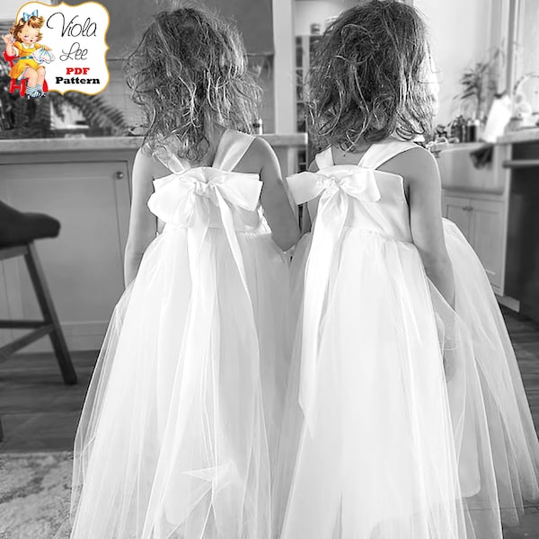 Flower Girl Dress PDF Sewing Pattern. Suitable for Satin & Tulle, Woven fabrics. Vintage Dress with Optional Apron. Instant Download. Josie